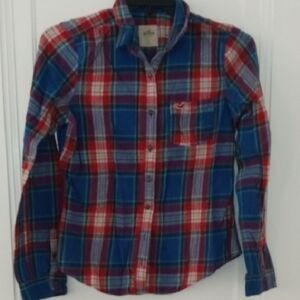 women large long sleeve flannel HOLLISTER blue red